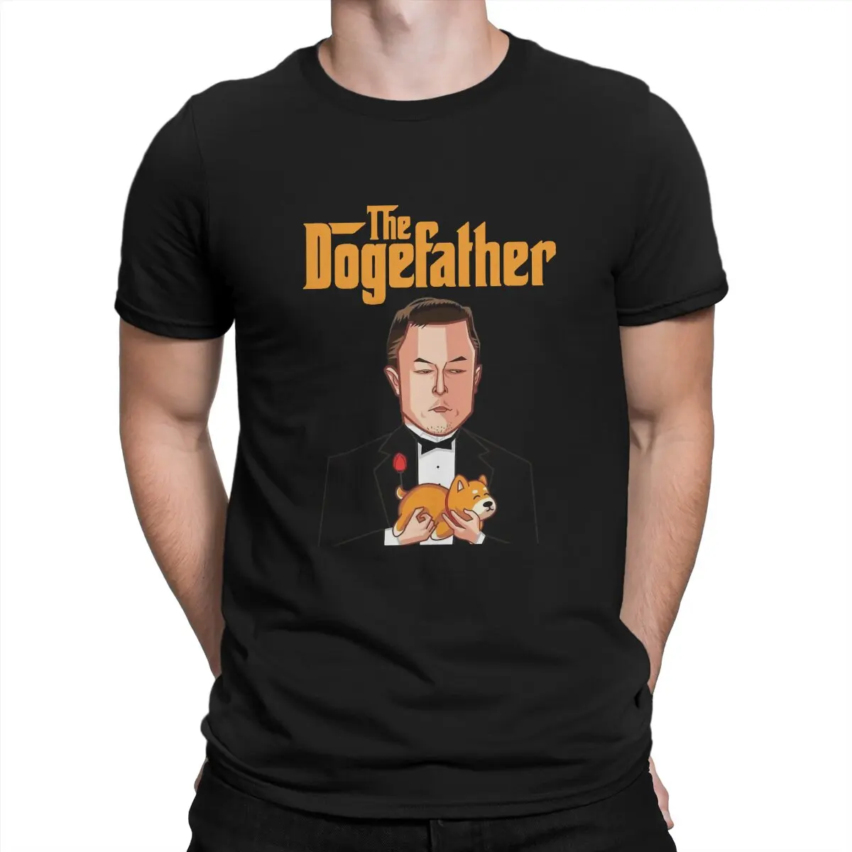 The DogeFather Elon Musk Men TShirt Shiba Inu Crypto Coin O Neck Tops Polyester T Shirt Humor Birthday Gifts