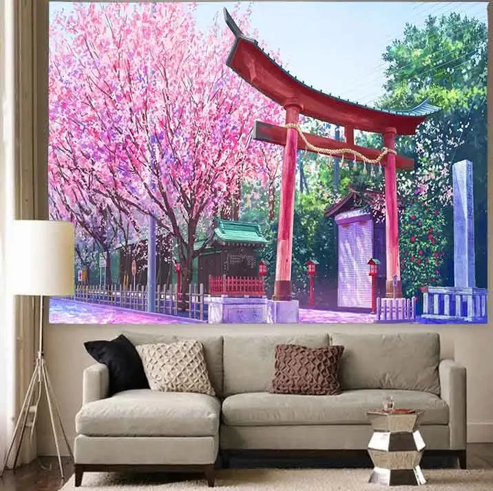 Cherry Blossom Tapestry Tree Forest Tapestry Wall Hanging Living Room Bedroom Room Aesthetic Decoration Home Decor Tapestry