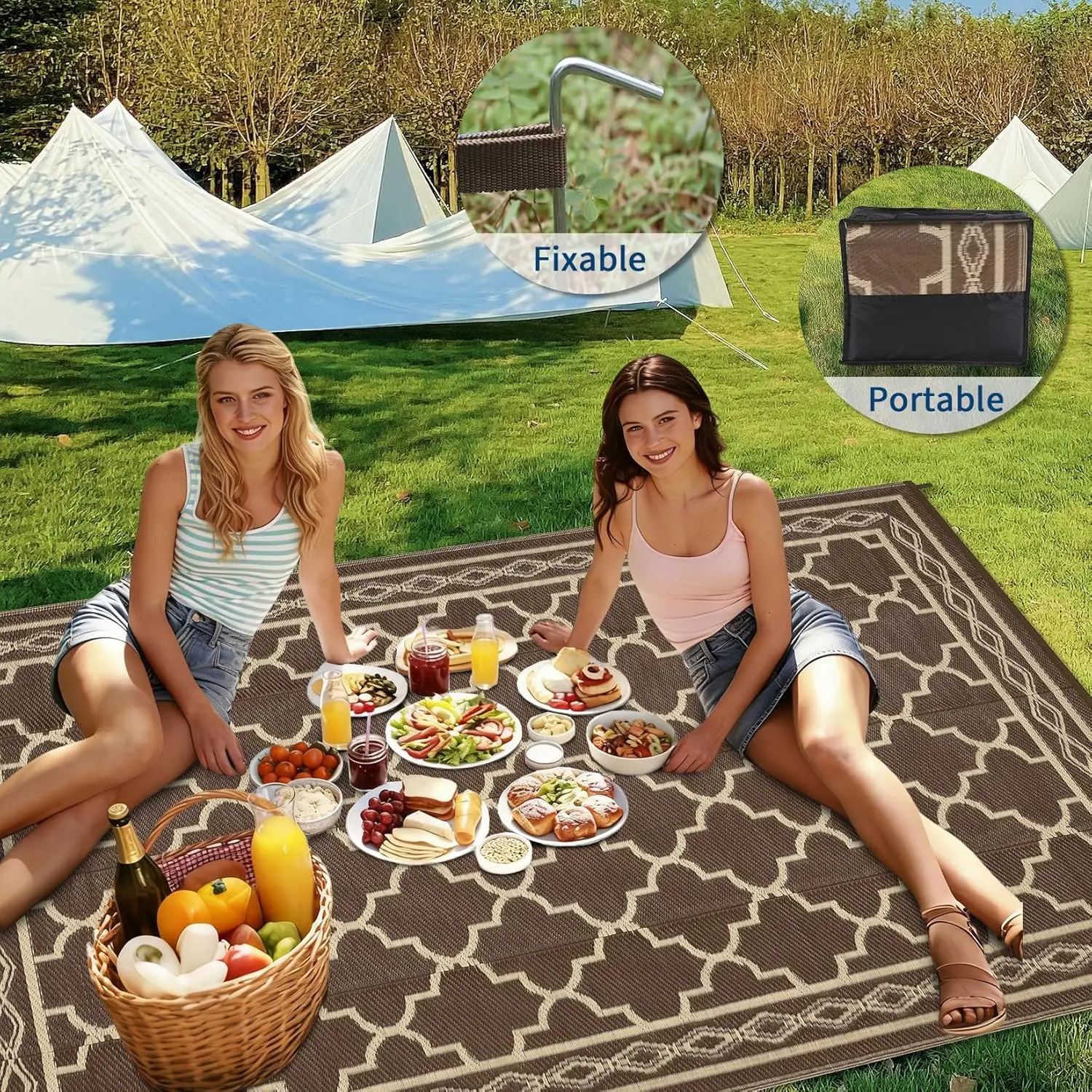 9x12 リバーシブル屋外パティオラグ – プラスチックスト - Outdoor Camping Rugs 9X12 のレビューと価格