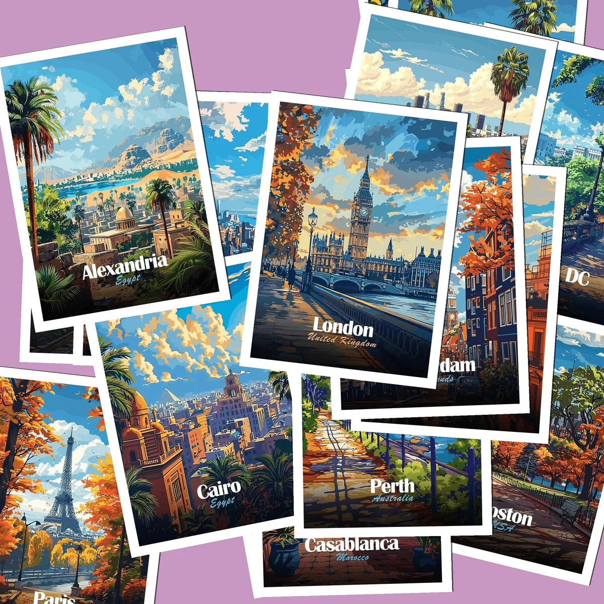 20PCS Casablanca and Other Tourist City Scenic Postcards, Classic Illustration Collection Decorative Painting Cards