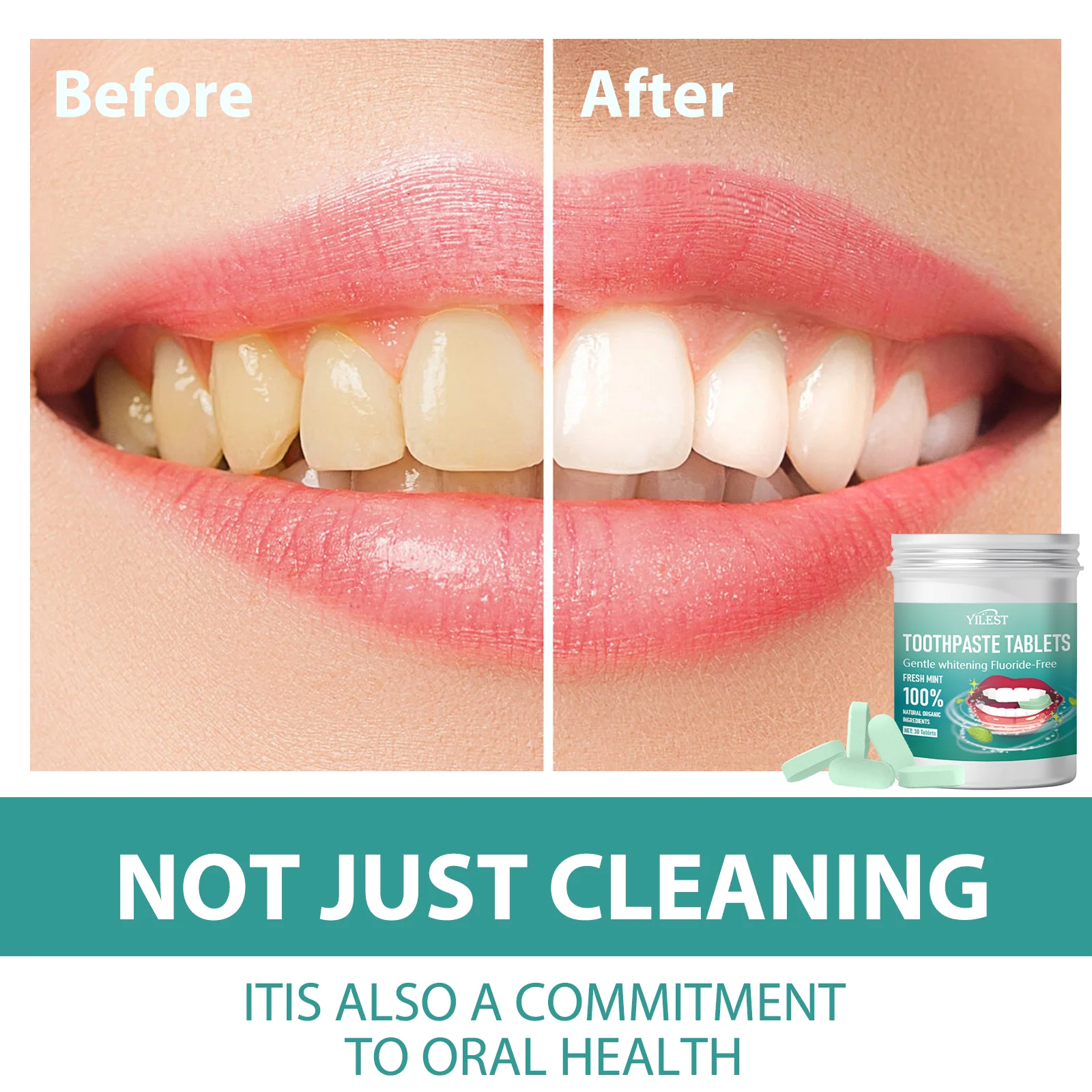 Solid Toothpaste Tablets 60/30 Tablets Mint Flavor Remove Smoke Stains and Improve Bad Breath Fresh Oral Care On The Go