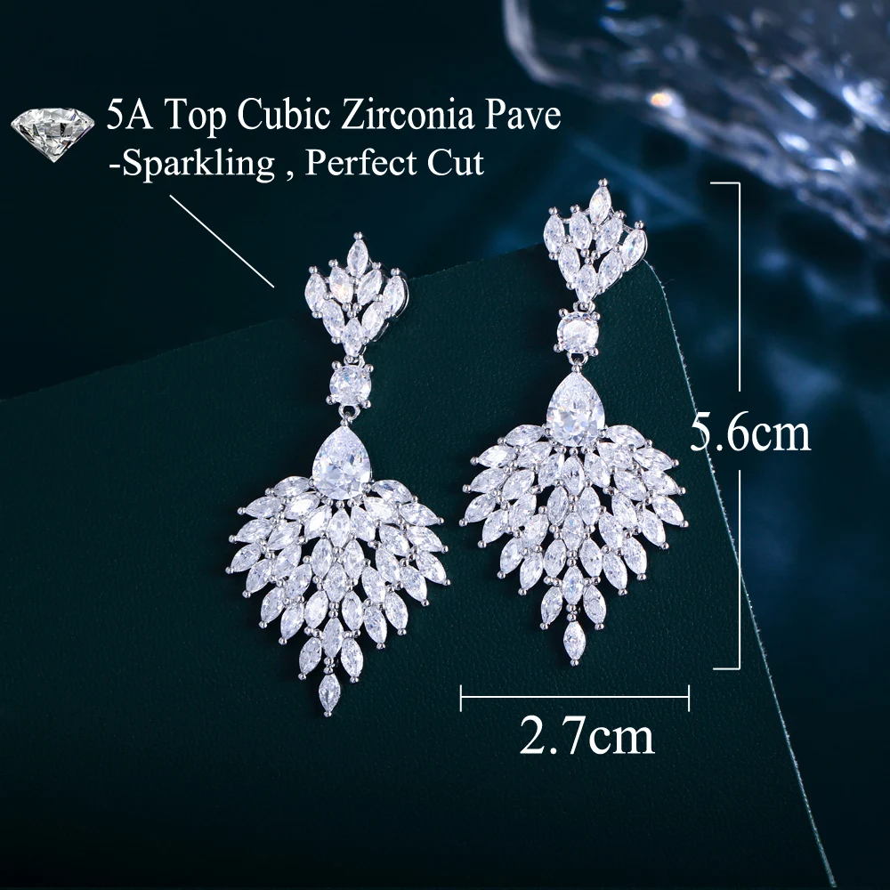 CWWZircons Gorgeous Green Cubic Zirconia Long Feather Dangle Drop Earrings for Women Wedding Banquet Jewelry Accessories CZ794