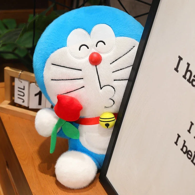 Original com etiqueta rosa flor doraemon plushies boneca doraemon recheado anime bonito fofinho dolldoraemon brinquedo de pelúcia presentes
