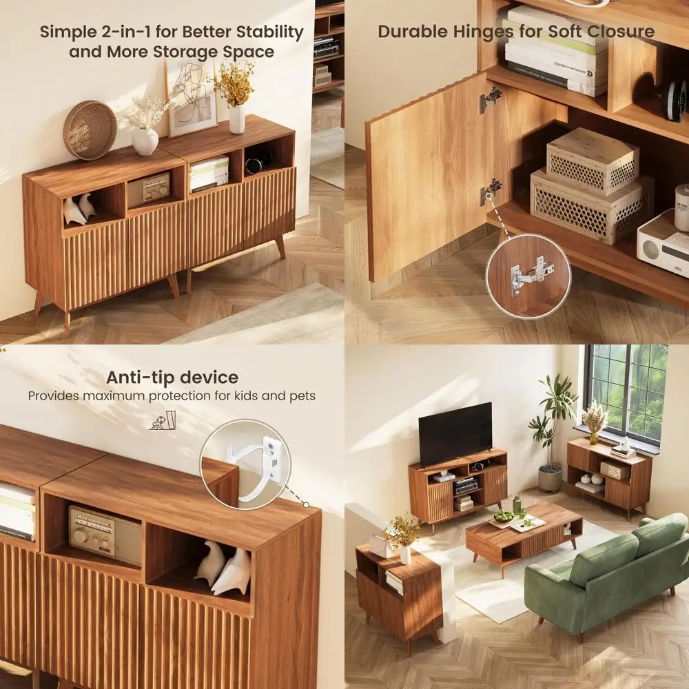 

Рифленый шкаф для хранения из орехового дерева, современный буфет с дверцами и полками, акцентная консоль на ножках из массива дерева, универсальный Cre