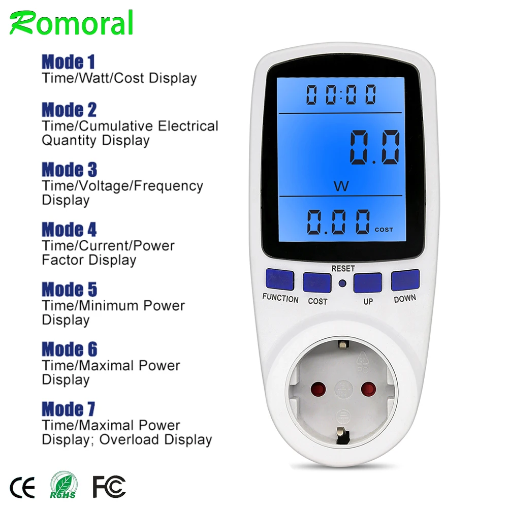 

EU Digital LCD Power Meter Wattmeter Socket Wattage Kwh Energy Meter FR US UK AU Measuring Outlet Power Analyzer