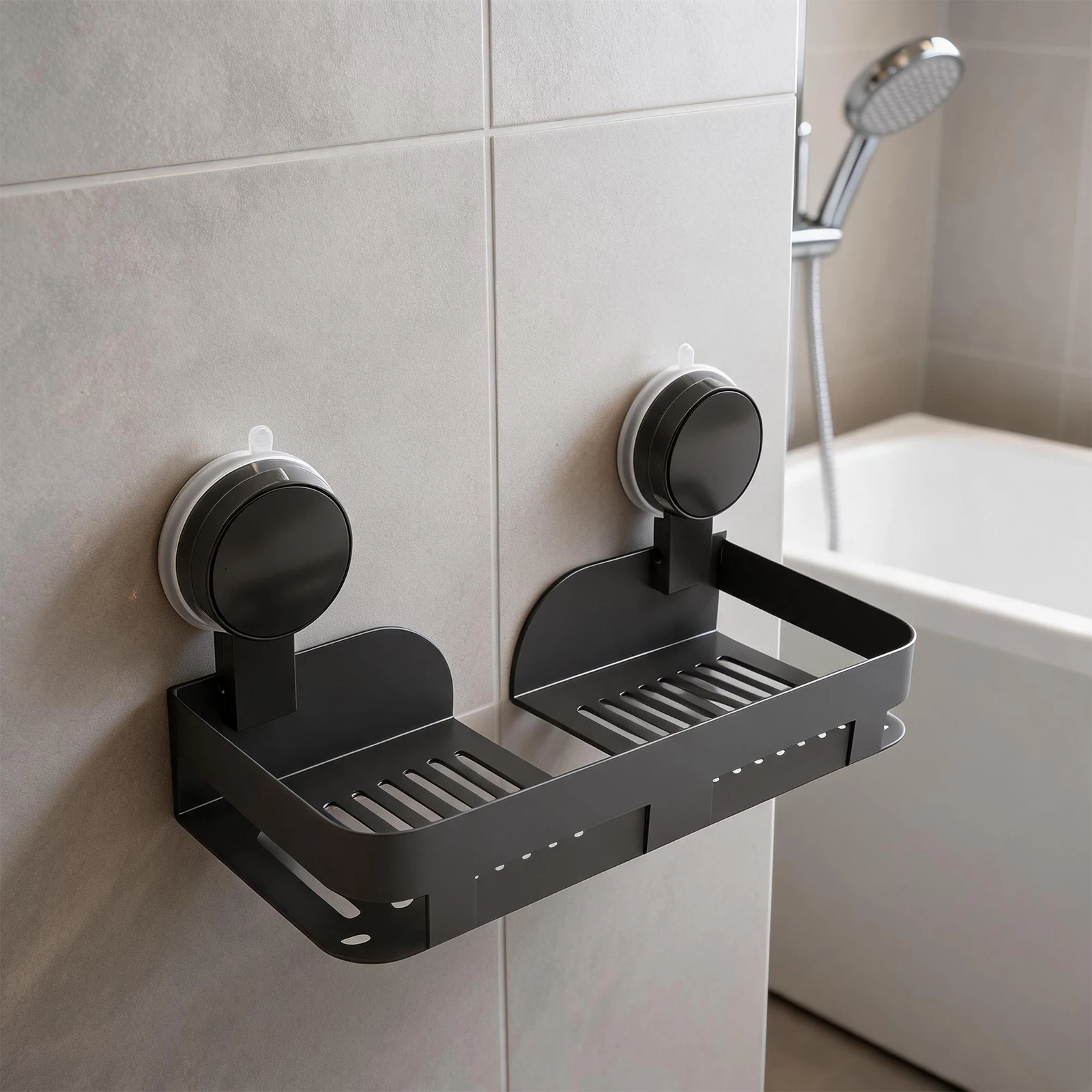 Shower Shelf Organizer with Heavy Duty Suction Cups Aviation Aluminum Rust Resistant Bathroom Storage Solution