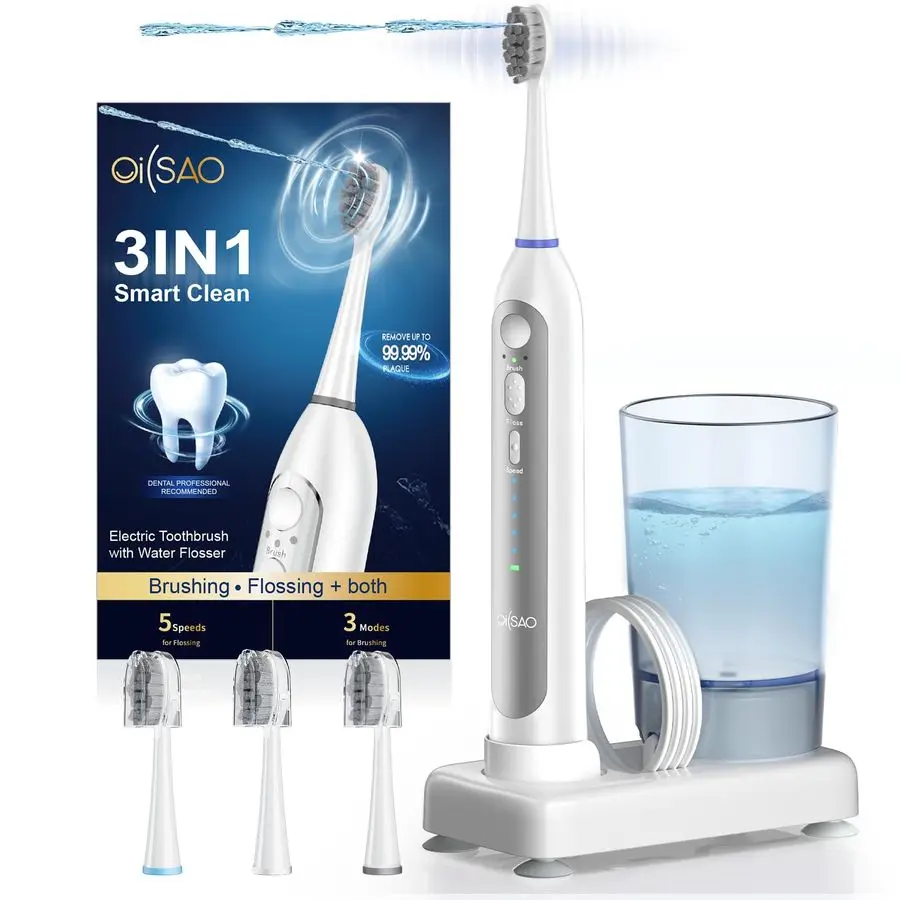 

Toothbrush with Water Flosser Combo, All in One Sonic Toothbrush with 3 Modes amp 5 Flossing Speeds, Rechargeable amp Portable f