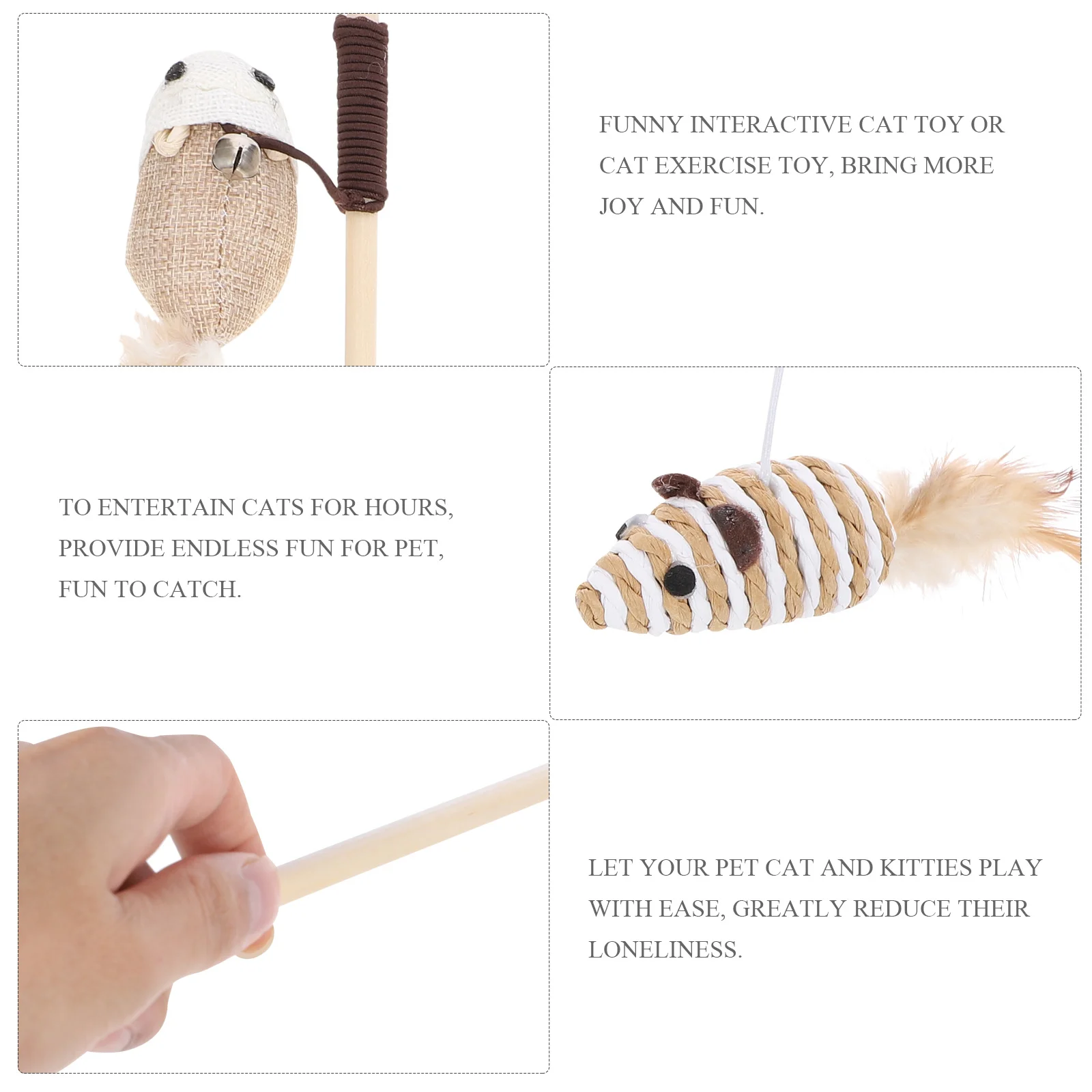 

2pcs Mouse Design Teaser Stick Interactive Plaything For Kitten Cat Exerciser Rod Funny Cat Teasing Pet Supplies