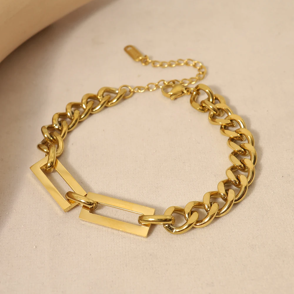 

WILD & FREE Trendy Punk Stainless Steel Chain Bracelet for Women Metal Waterproof 18K Gold Plated Statement Jewelry