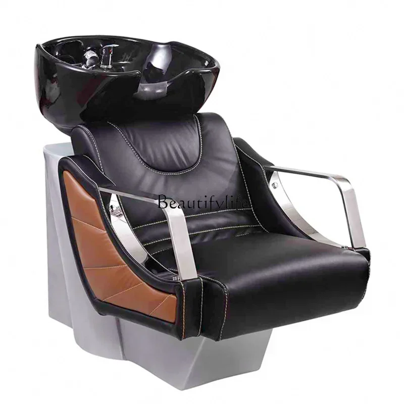 

LBarber Shop Thai Shampoo Chair Ceramic Deep Basin Flushing Half Lying Massage Couch