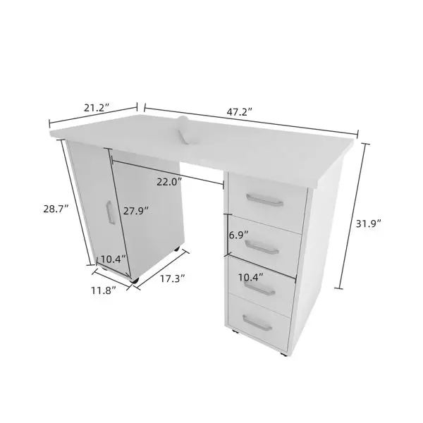 طاولة أظافر ذات حواف مزدوجة، باللون الأبيض مع درج #6