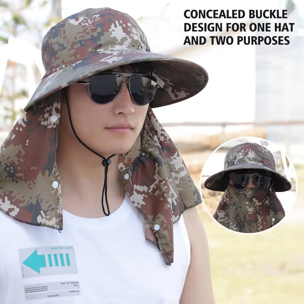 

Camouflage Outdoor Fishing Hat Wide Brim Man Breathable Uv Fishing Hats Face Shade Beach Hat Cap P9I1