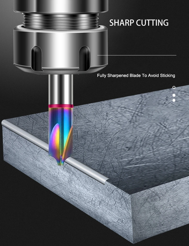 SHAZAM HRC55/65 Innenfasefräser, Hartmetall, farbige Beschichtung, 4-Schneiden, für Aluminium-CNC-Bearbeitung – Detail 3