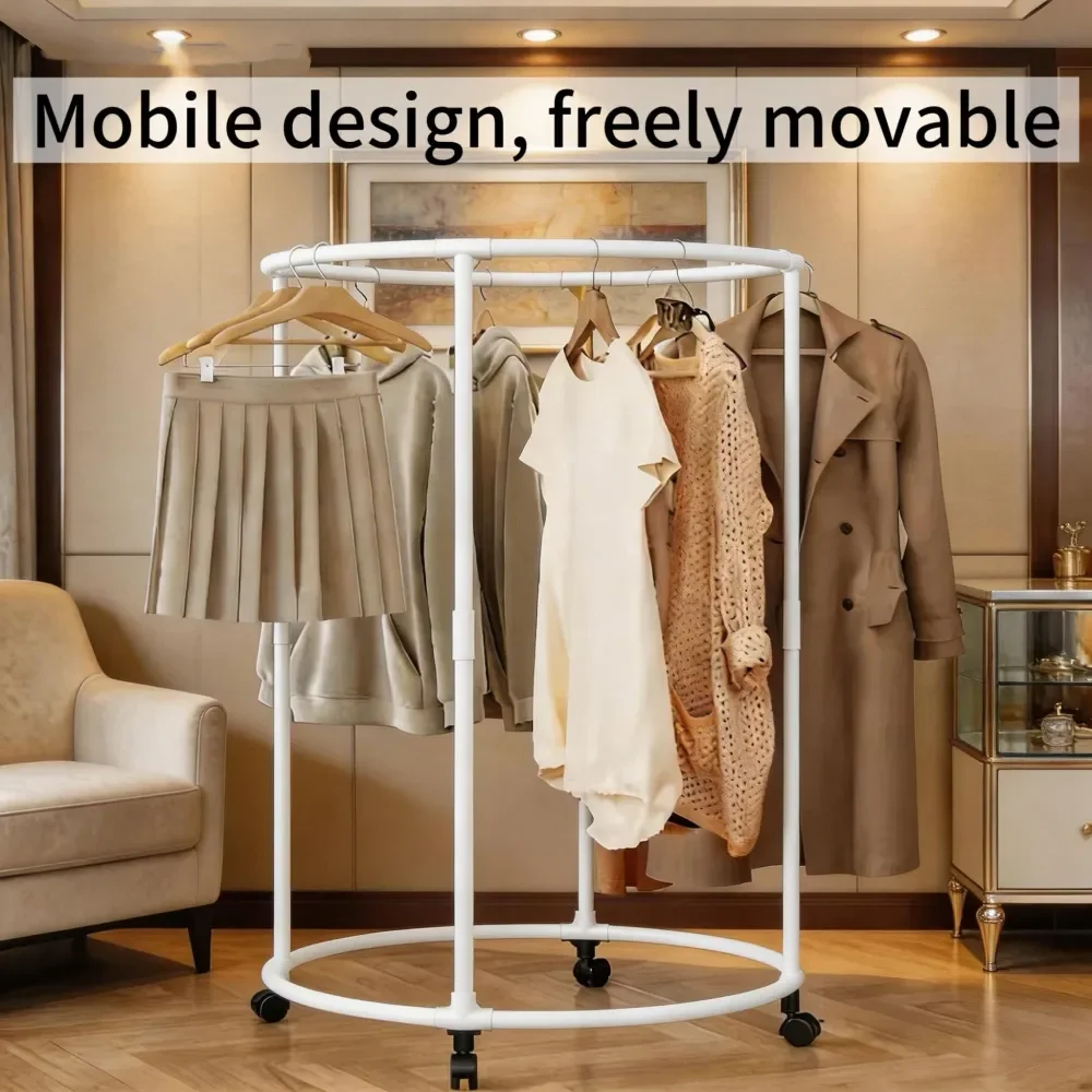 

Rotating Clothing Rack With Wheels ,Heavy Duty Round Garment Rack For Hanging Clothes,Portable Closet Organizer For Bedroom, La