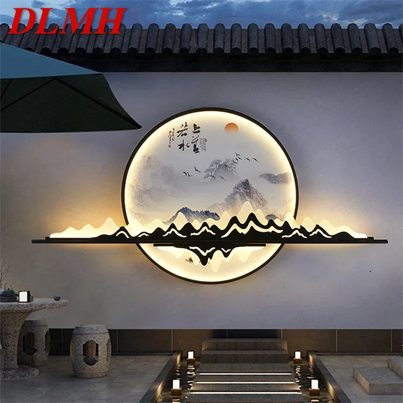 

DLMH Solar Outdoor Mural Lamp Creative Circular Landscape Waterproof Mural Outdoor Villa Courtyard Garden Decoration Painting