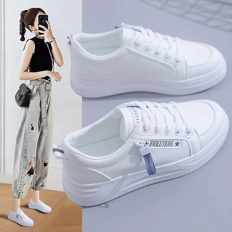 2023 Korean Casual Breathable Board Women 39 Sneakers Leather Running Shoes Flats Female Fashion Tenis White Zapatos De Mujer