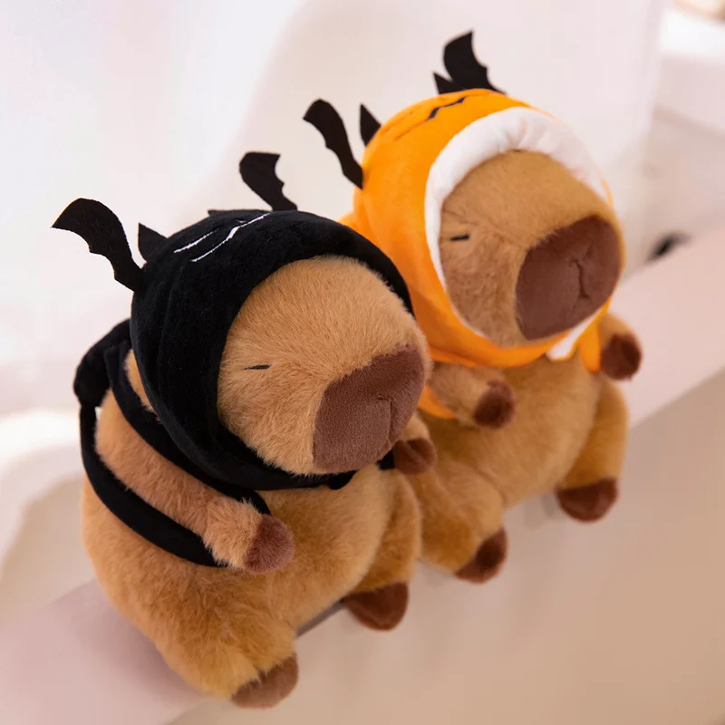 22/28/38CM Halloween Decoration Capybara Push Toys Soft Stuffed Cartoon Animal Capibara Wear Pumpkin Devil Headgear Funny Doll