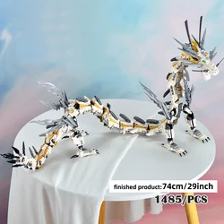1485pcs White Dragon Assembled Building Blocks, Huge Flying Dragon Assembled Model, Living Room Decoration Gift