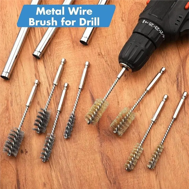 AB46-8Pcs Stainless Steel & Copper Wire Brush For Drill Bore Brush Set