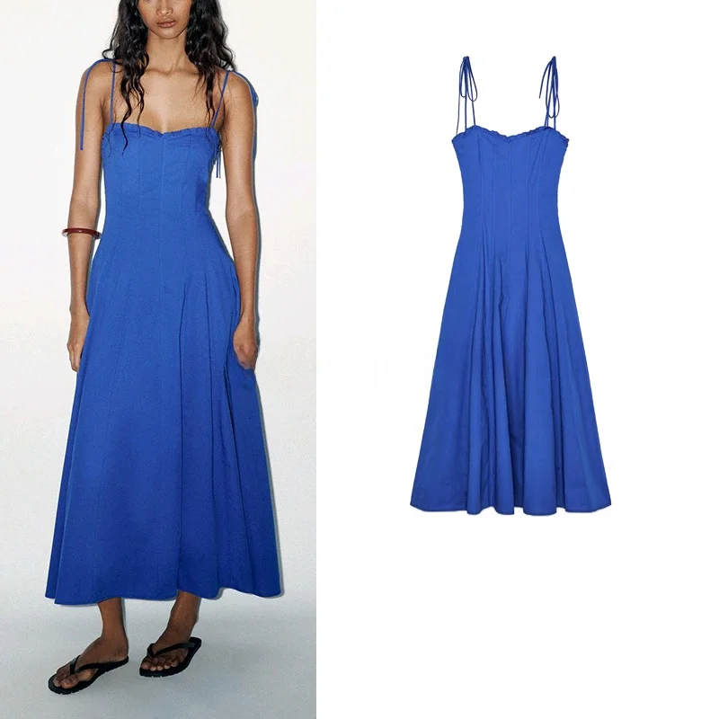 Vestido Midi E de Verão com Decote em V e Decorações em Camadas, Laço de Borboleta em Seda, Vestido F com Saia ...