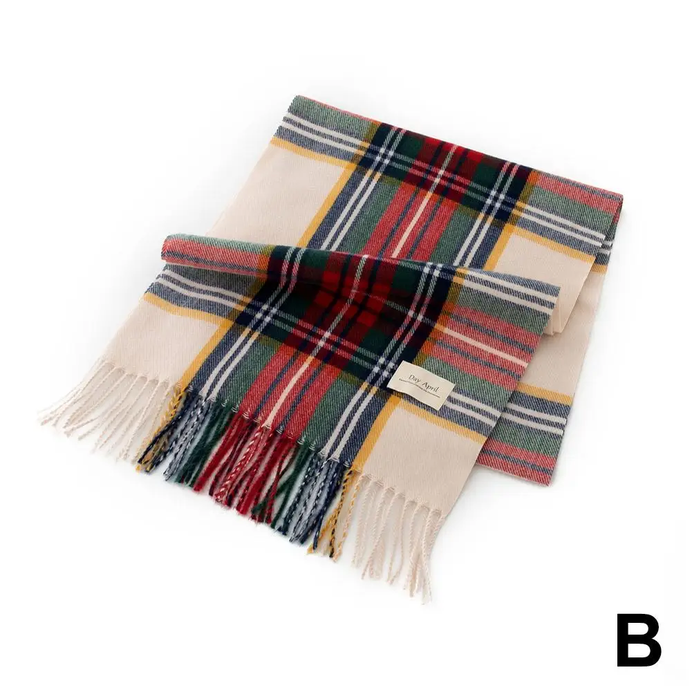 Christmas Plaid Scarf Women's Winter Imitation Cashmere Warp Thermal Design Shawl Scarf 1PCS Neckerchief with Knit L4X1