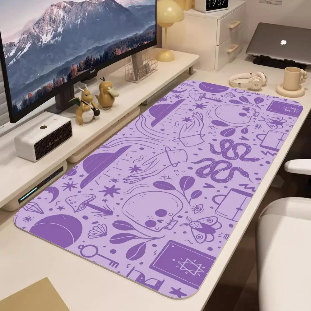 Purple stitched edges desk mat Kawaii Pastel goth Spooky elements gaming mouse pad cute skull ergonomic mousepad Mushroom desk