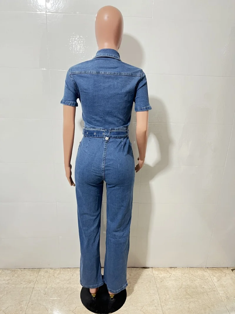 Streetwear Denim combinaison vêtements d'été femmes à manches courtes boutonné jean droit barboteuses combishorts une pièce salopette tenue