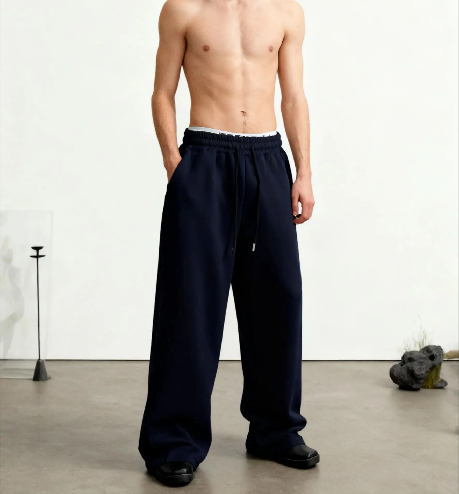 봄 가을 남성 스웨트팬츠 유럽 패션 스포츠웨어 드로스트링 와이드 레그 스트레이트 트랙 팬츠 코튼 캐주얼 루즈 바지