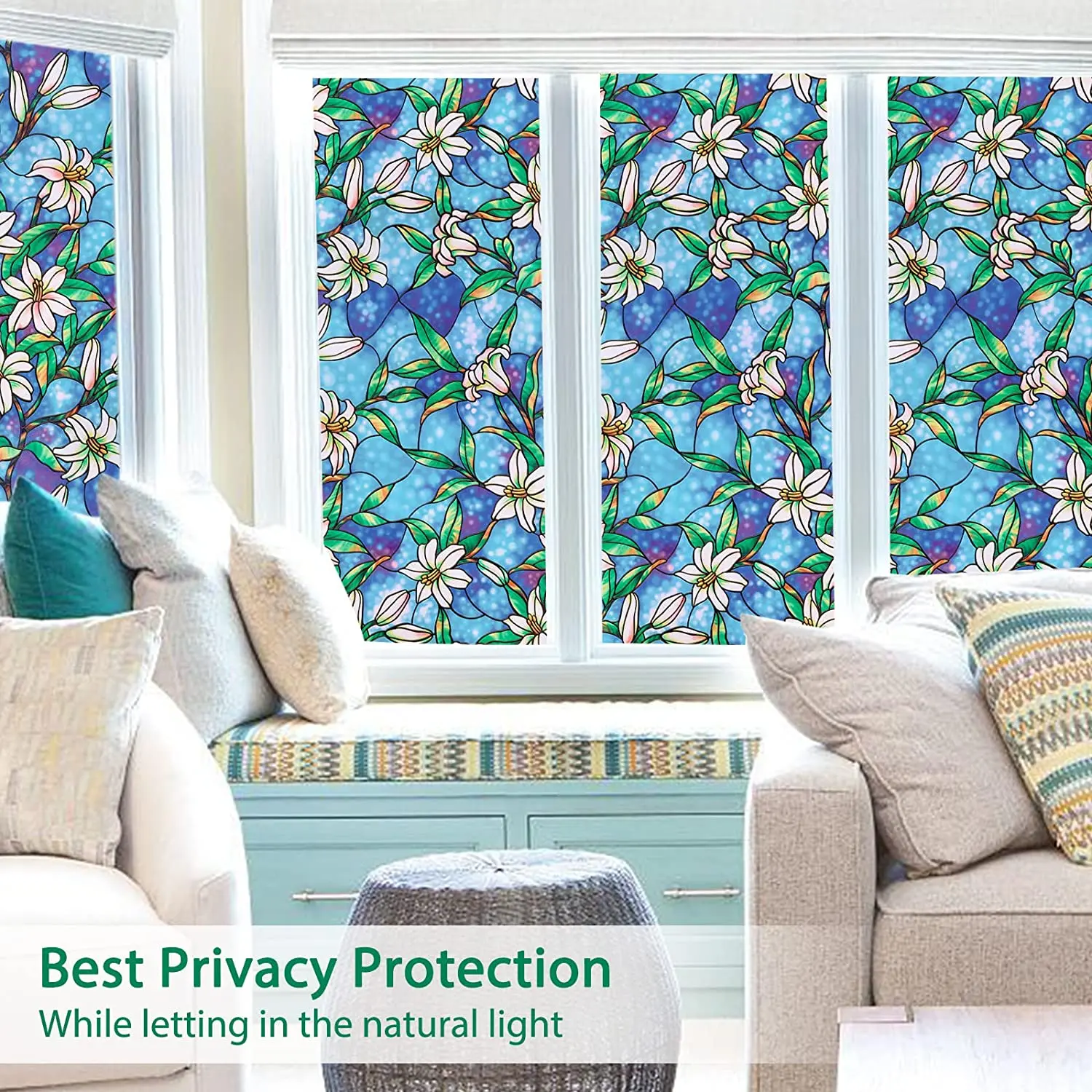 Privacy Window Film Stained Glass Window Film Non-Adhesive Frosted Glass Film Decorative Static Cling Window Film for Home
