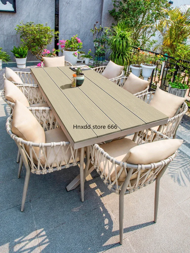 Leisure waterproof and sunscreen garden outdoor aluminum alloy rattan chair plastic wood combination