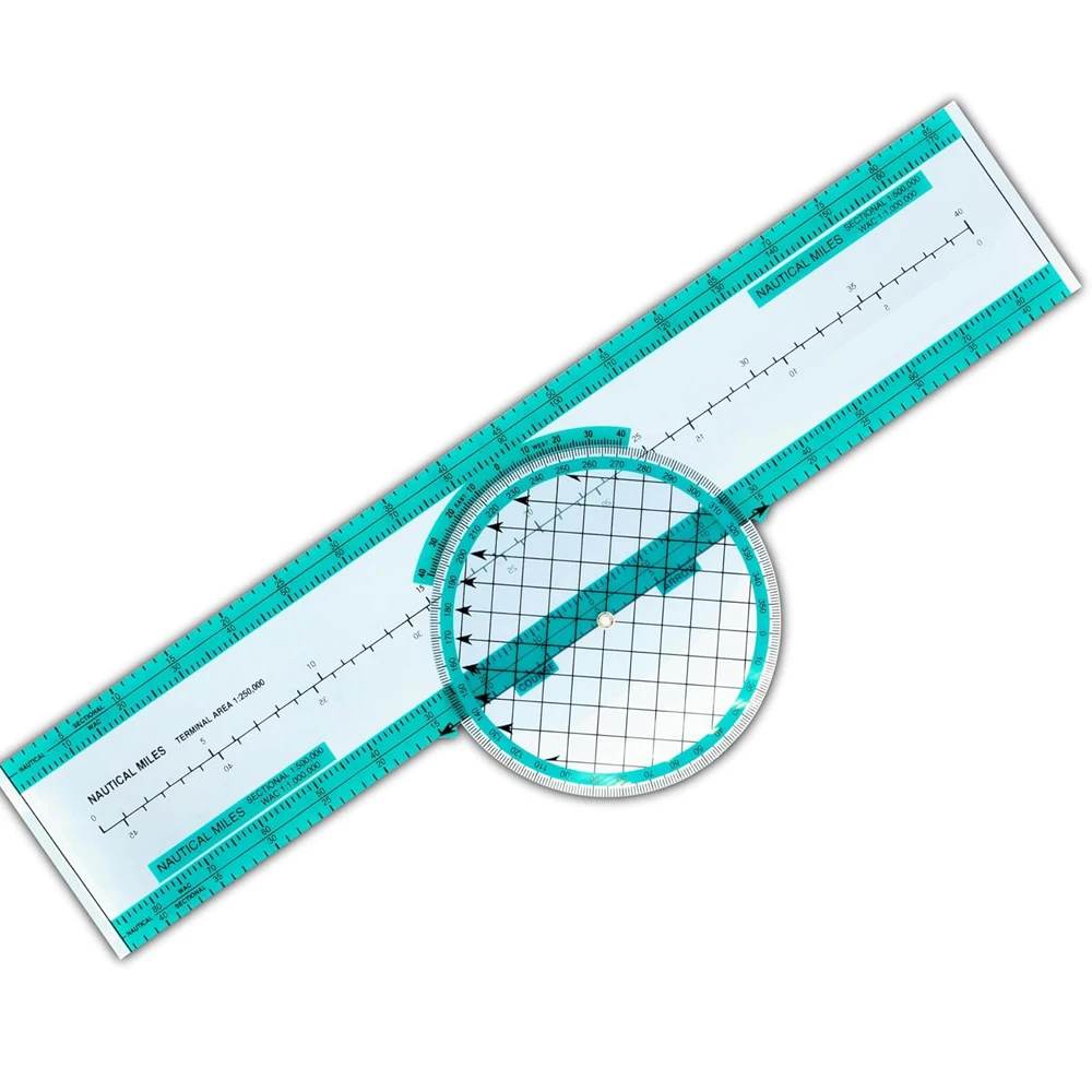Aviation Training Ruler Plastic Plotting Tool Double Sided Scale Rotating Azimuth Disc for Flight Planning