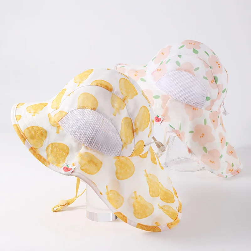 หมวกกันแดดเด็กสําหรับเด็กชายและเด็กหญิง หมวกกันแดดปีกใหญ่ หมวกกันแดดใหม่ หมวกชาวประมงบางและระบายอากาศได้ดี