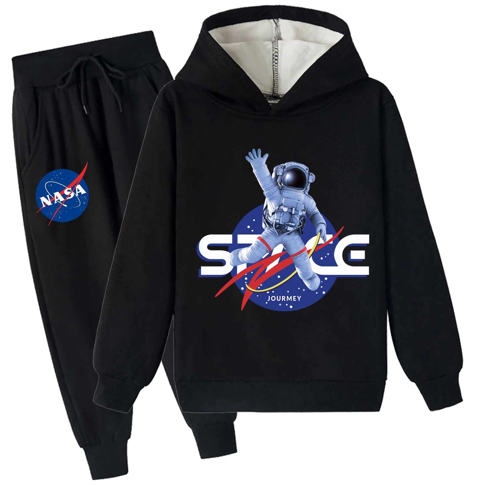 Pulôver infantil unissex forrado de lã com capuz e calça de moletom conjunto de 2 peças, roupa quente de moletom escovado macio casa para 2 a 14 anos