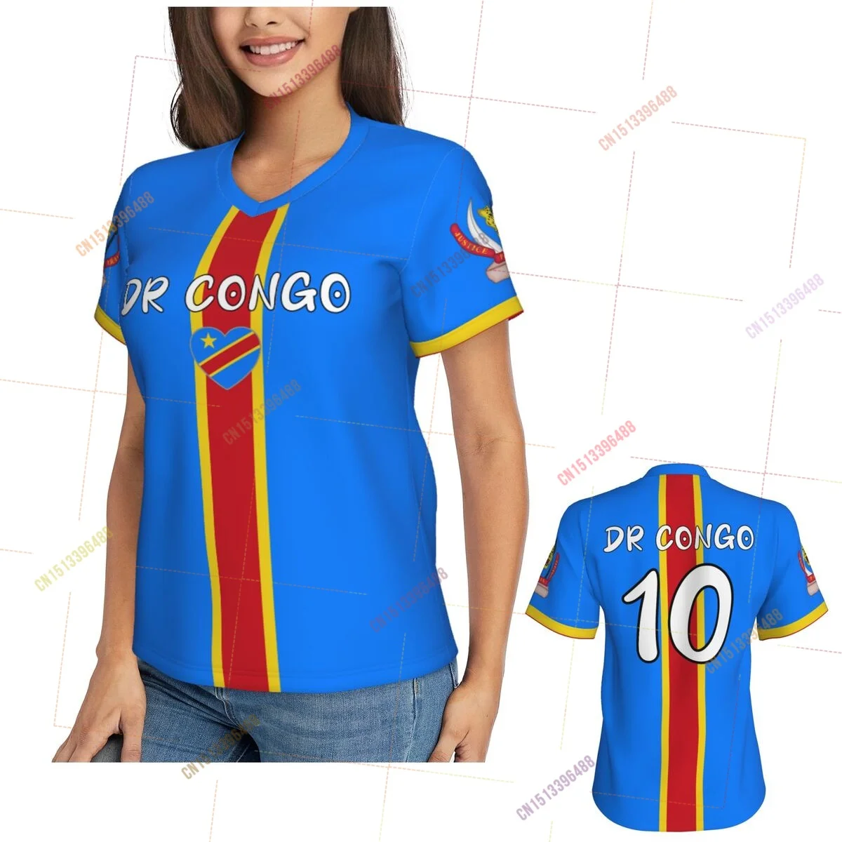 Democratic Republic Of Congo Flag Shirts Women Patriotic Tee Tops V-Neck Short Sleeve Summer Soft Breathable Lady Y2k T-Shirt