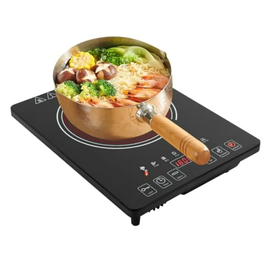 

Portable 1800W Single Burner Electric Cooktop with 8 Power Levels Touch Panel Black Countertop Stove for Home Kitchen Multifunc