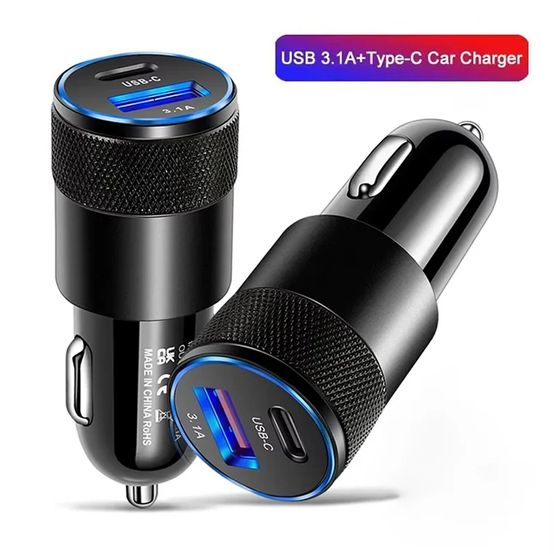 66W USB Car Charger Quick Charger 3.0 Type C Fast Phone Charging Adapter Car Adapter Socket Cigarette Lighter Charger For iPhone