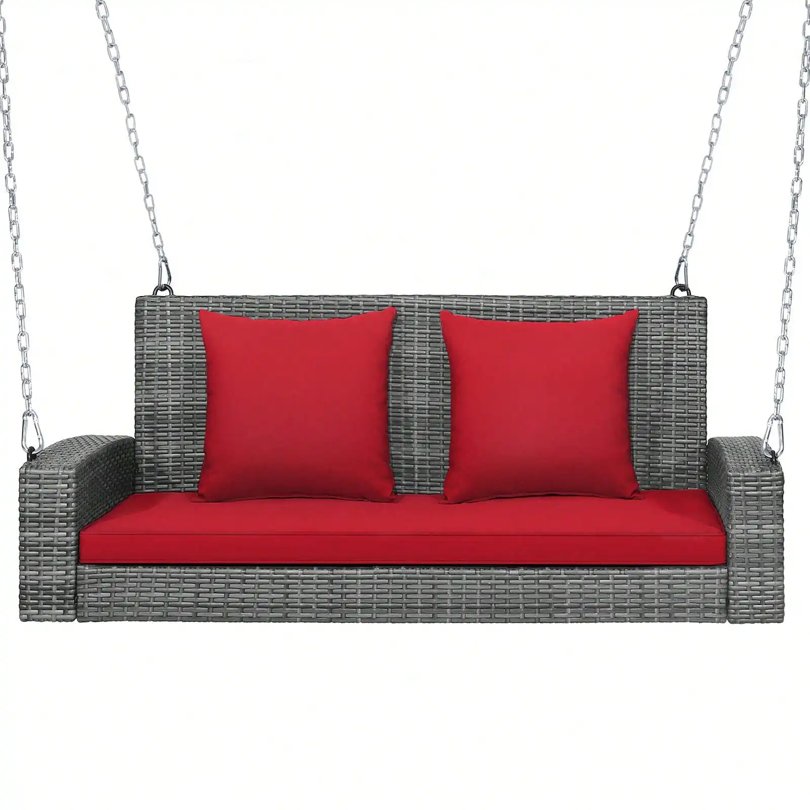 

2-Person Patio PE Wicker Hanging Porch Swing Bench Chair Cushion 800lbs