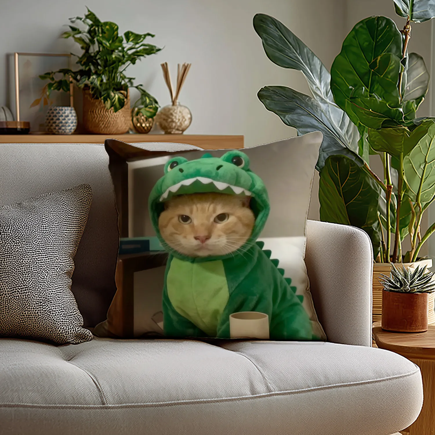 Cute Cartoon Cat Elderly Kitten round Head Pillow Cushion Cover Soft Polyester Home Decor Creative Gift
