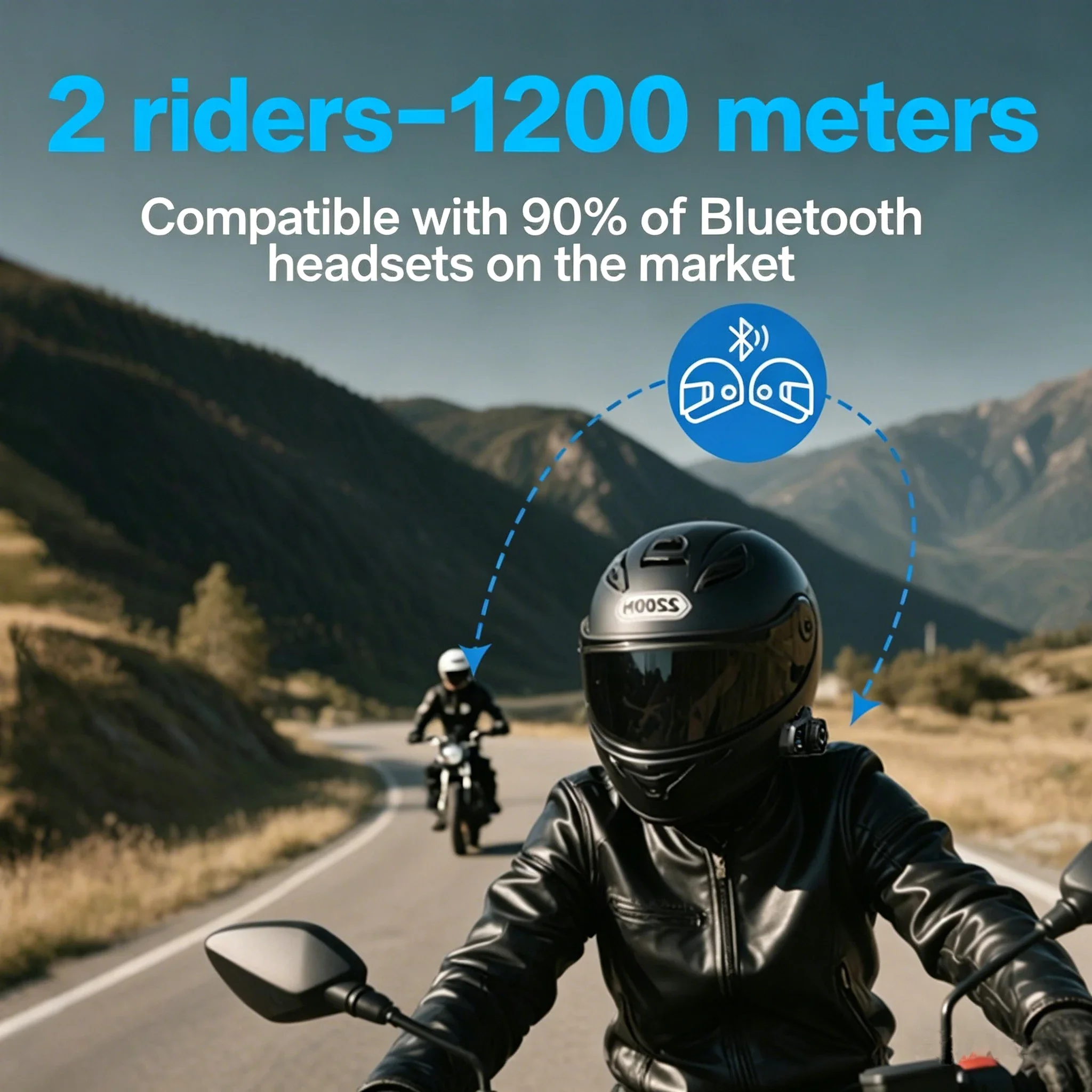 Motorcycle Bluetooth Helmet Headset for 3-Way Intercom with LED Display, Waterproof Noise Reduce,Designed Specifically for Motor