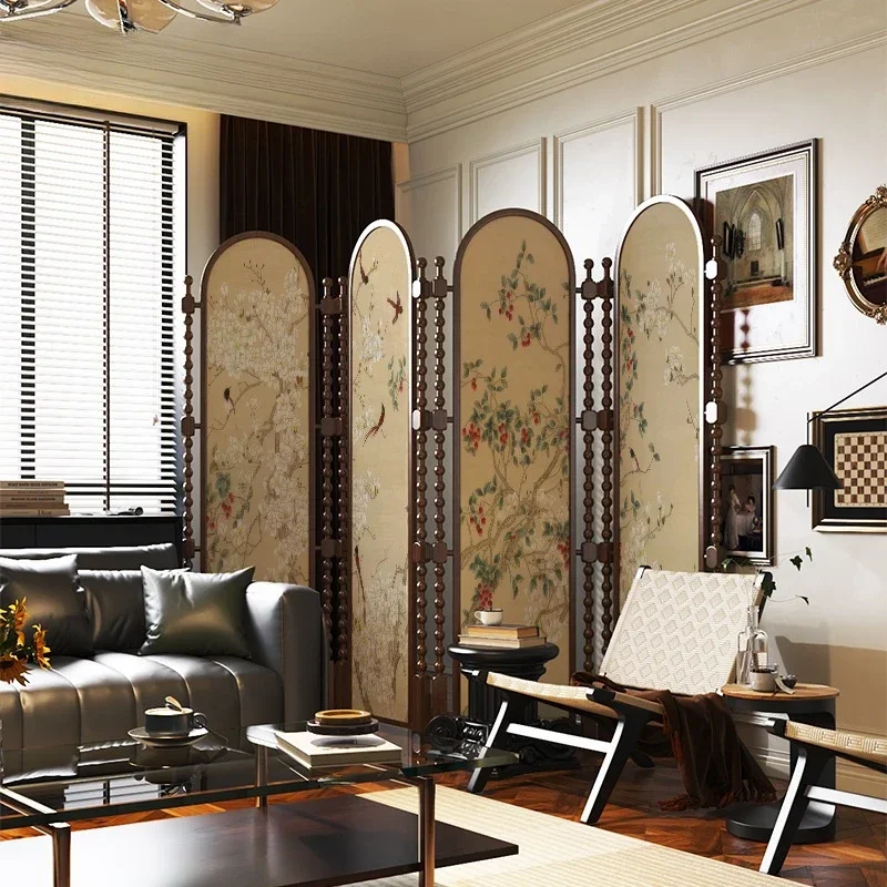 Medieval flower and bird partition living room office folding mobile simple bedroom blocking household