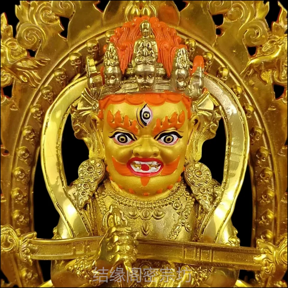 Nepal Tibetan Tantra boutique full gilt two-armed Mahagala statue, treasure staff parent master ornament handicraft