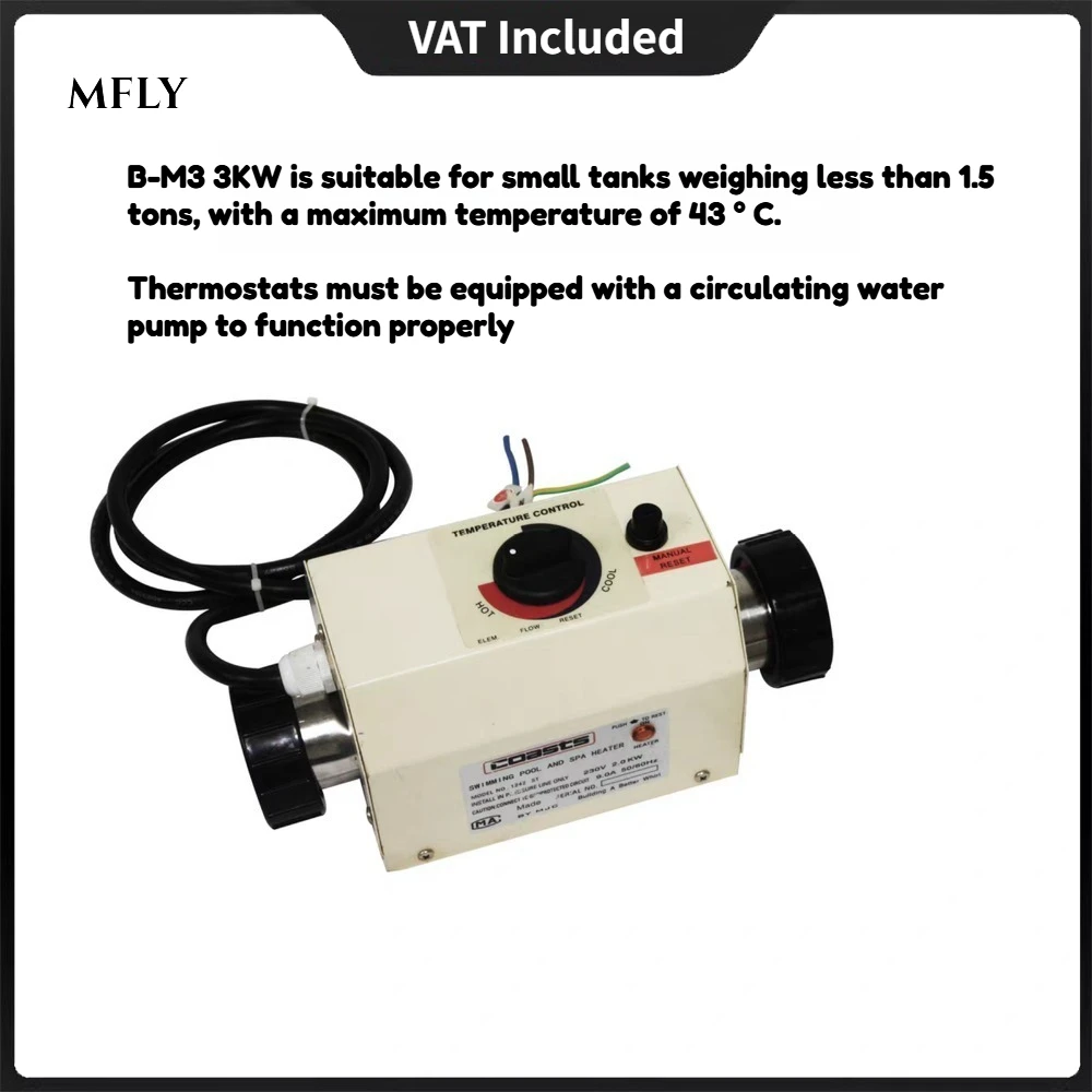 Riscaldatore Elettrico per Piscina 3KW 220V, Termostato per Vasca Idromassaggio con Controllo Temperatura Regolabile per Piscina, Spa, Vasca da Bagno