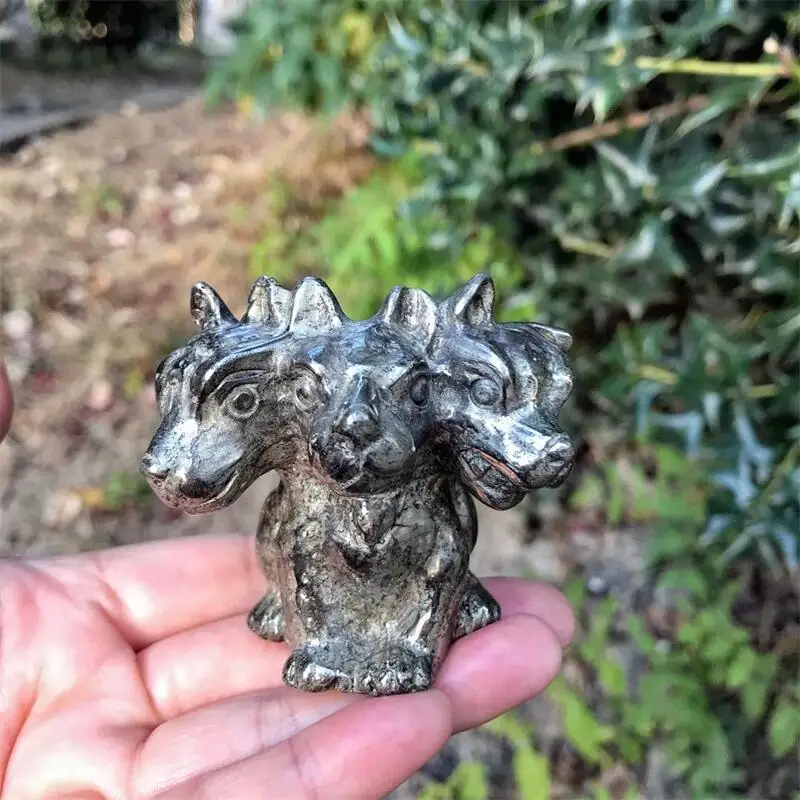 5.5CM Natural Pyrite Wolf Cerberus Handmade Carved Polished Mini Animal Gifts Home Decorating Children Gifts 1PCS