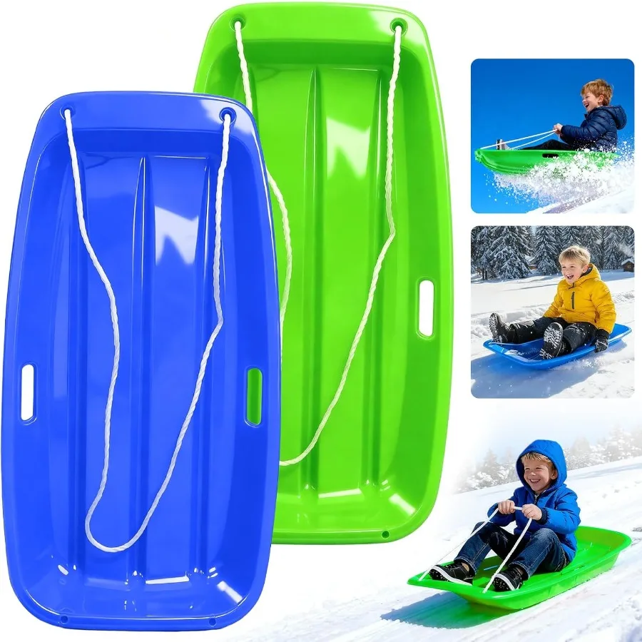 

35 Inch Heavy Duty Snow Sled for and Adults Red Downhill Racer Toboggan with 2 Handles 1-2 Riders Ultimate Winter Sledding Toy