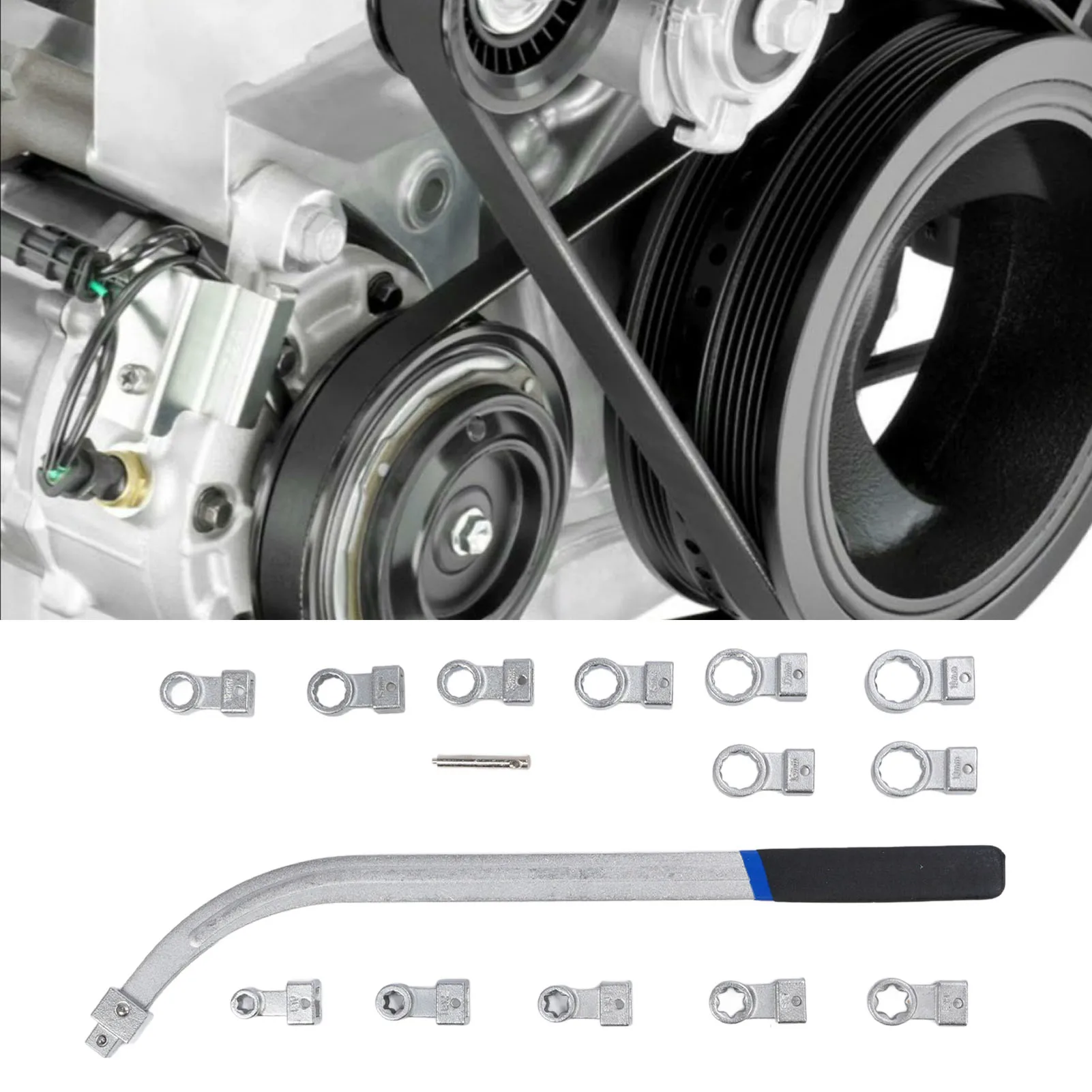 

Belt Tensioner Pulley Tool Kit Auxiliary Timing Belt Tensioner Pulley Wrench Set Heavy Duty Heatproof for Automotive Repair