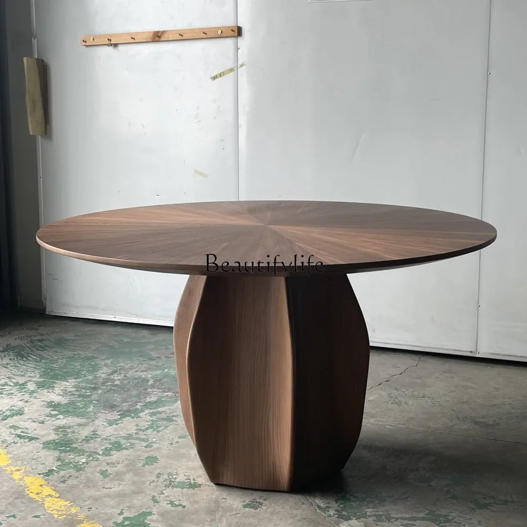 

yj32 North American Black Walnut Dining Table Modern Simple Ash Italian Minimalist Designer Round Dining Table