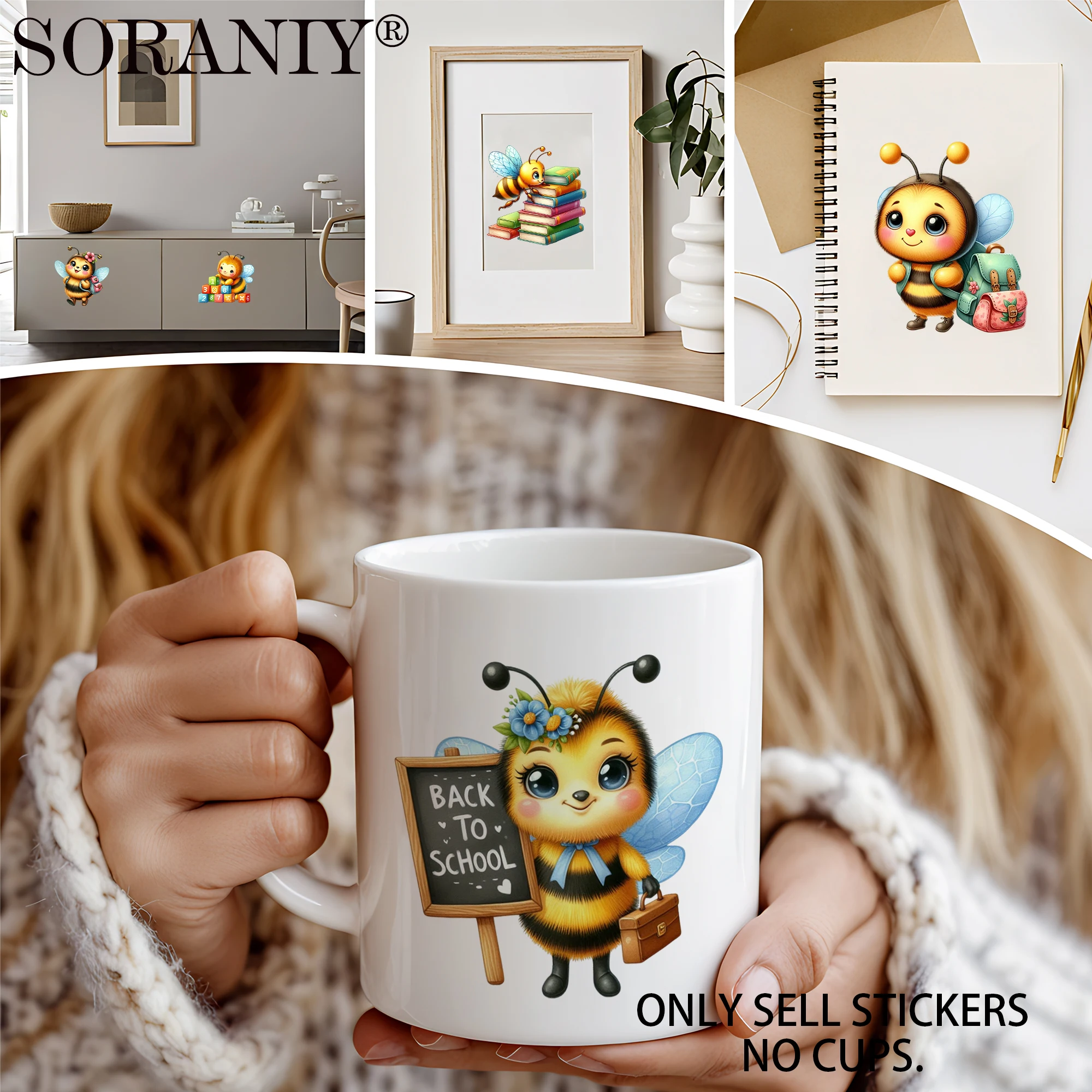 UV DTF 16OZ DIY Transfer Stickers - 5 Pieces/Set Watercolor Back To School Bee Camping Life Theme - view 4