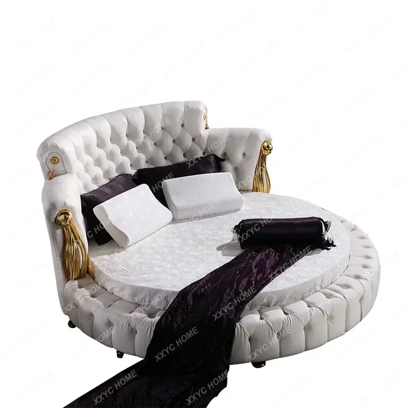 XX New Light Luxury Master Bedroom, Wedding Romantic Home, Genuine Leather Round Bed, Double Bed, Deluxe And Grand