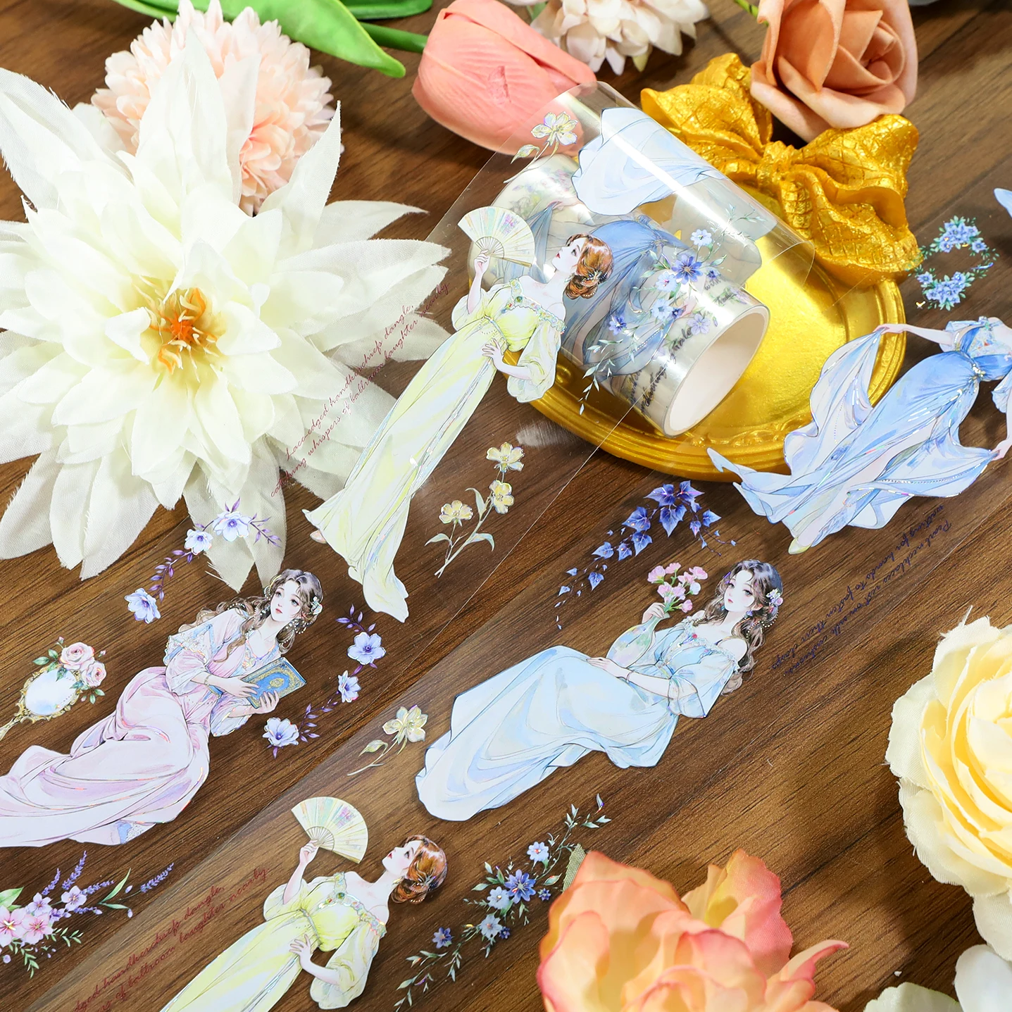 60mm*200cm Vintage Girl Flower Character Landscape PET Tape Creative DIY Journal Material Collage Scrapbooking Stationery