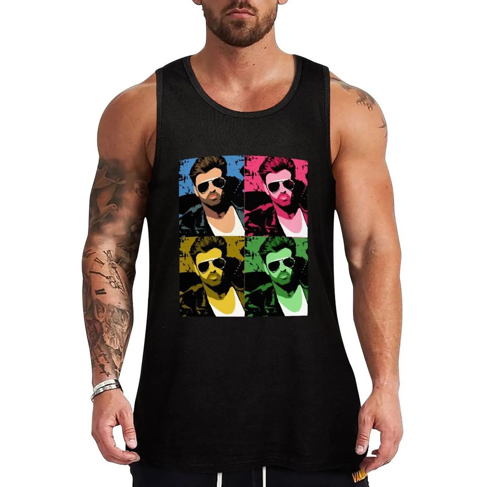 George Michael Pop Art Tank Top Muscle Fitness Tank Top Sleeveless Athletic Workout